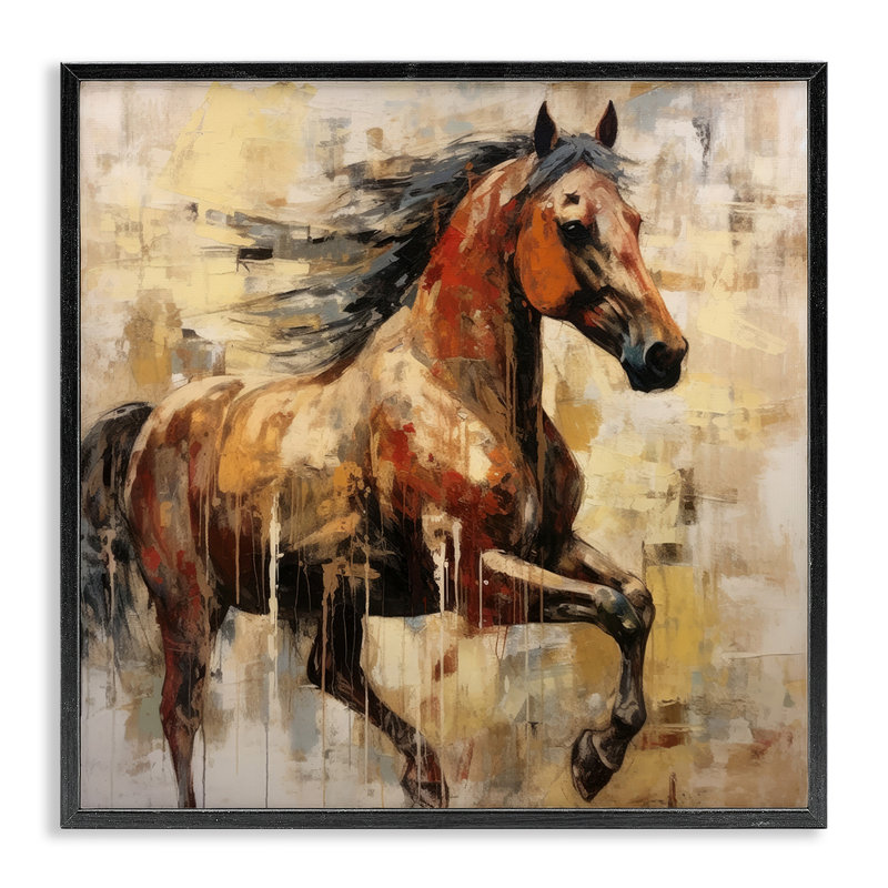 Az-080-encadré cheval brun moderne encadré sur bois par Irena Orlov, peinture, Giclée encadrée noir minuit