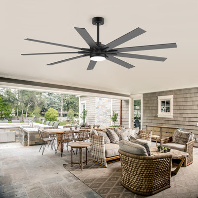 Nachelle 72"/84" Modern DC Ceiling Fan with LED Light, 9 Reversible Blades, Remote Control & Multiple Downrods Included, Large Indoor/Outdoor Fan for Living Room, Patio, Great Room – Matte Black