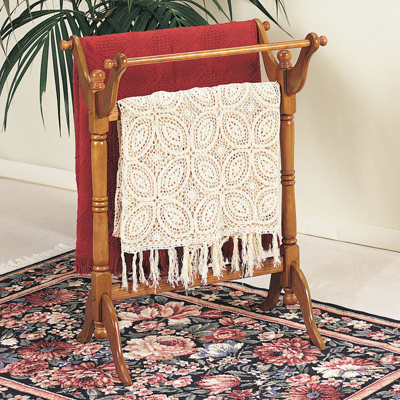 Swindell Solid Wood Quilt Rack, Oak Brown