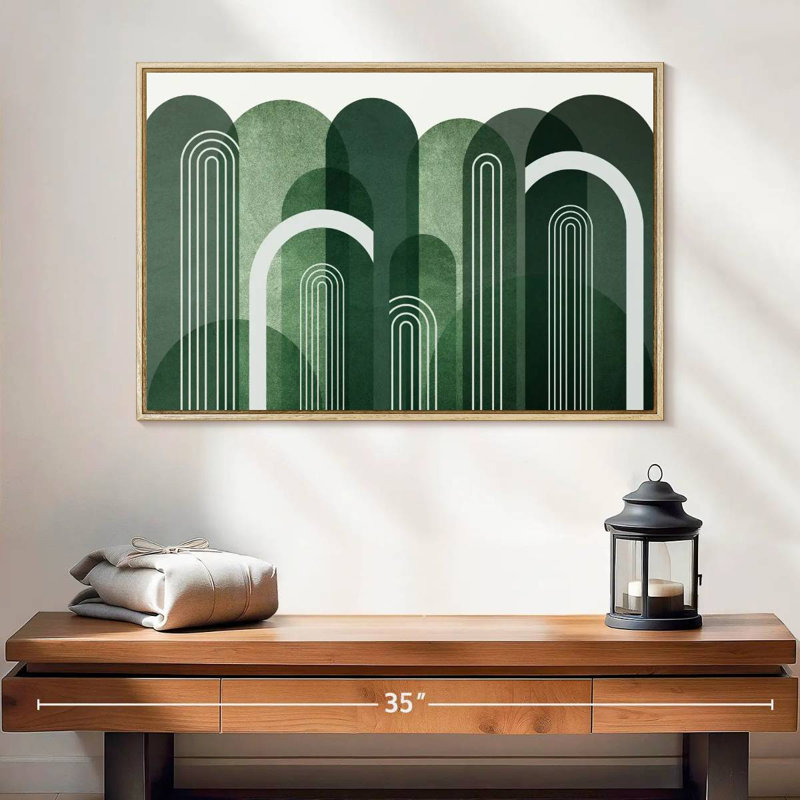 Arches Mid-Century vert émeraude, 25 po x 17 po, Cadre flottant en bois naturel