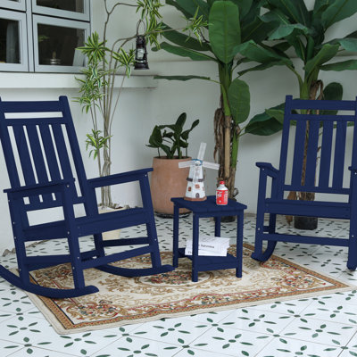 All Weather Rocking Chair Set With Side Table, 3-Piece Rocking Chair Set With Wood-Texture, (Includes 2 Rocking Chairs And 1 Table)(Rocking Chair)