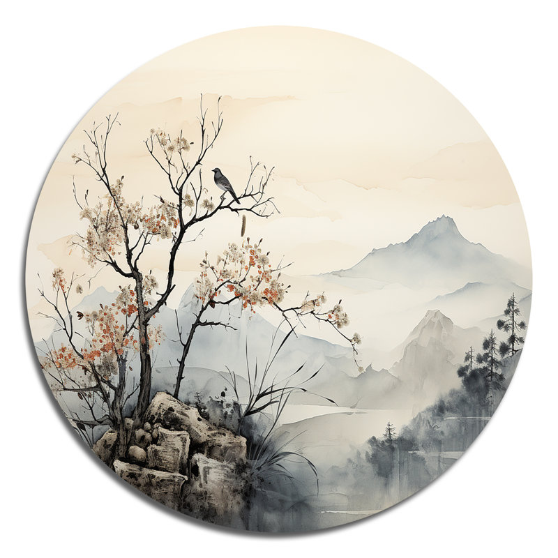 Art asiatique, oiseau Sumi Serenity, H 16 po x l 16 po