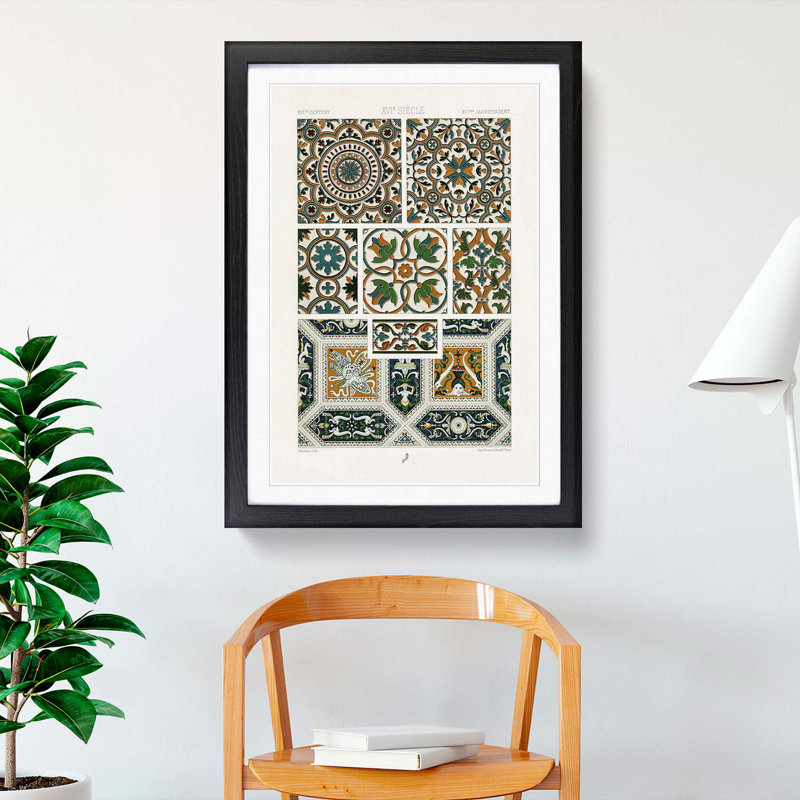 16th Century Floral Pattern by Albert Racinet - Picture Frame Painting Print, 87cm H x 62cm W x 2cm D, Black Framed