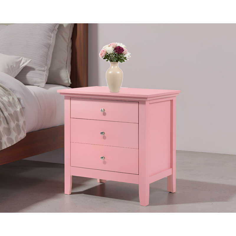 Lausanne Pink 3 Drawers Nightstand, Pink