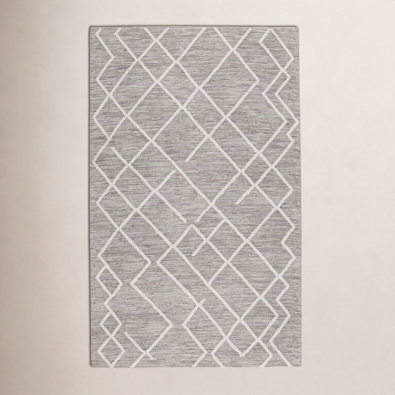 Tapis gris / ivoire à motif géométrique Plateau Naturel (10 pi x 14 pi), Rectangle de 10 pi x 14 pi