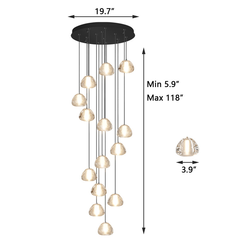 Lustre en cristal 14 lumières, Noir mat