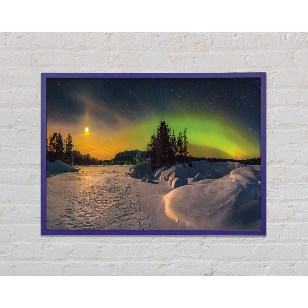 Nothern Lights At Night Snow - Einzelne Bilderrahmen Kunstdrucke