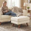 Repose-pieds rembourré de style Mid-Century de 29,7 po de large Havens, repose-pieds en similicuir avec pieds en bois massif, tabouret de table basse pour le salon, la chambre à coucher et le vestibule-2141867662