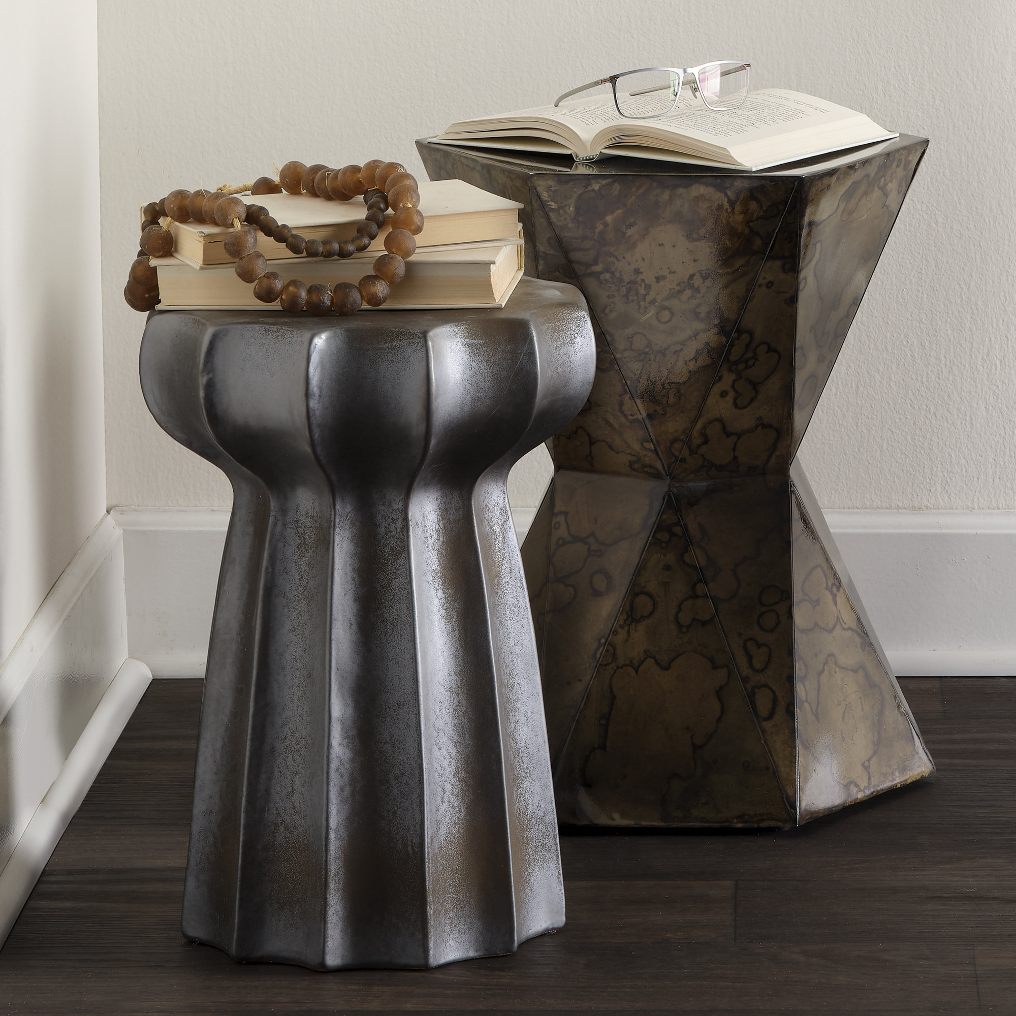 Iron End Table, 19" H x 16.5" W