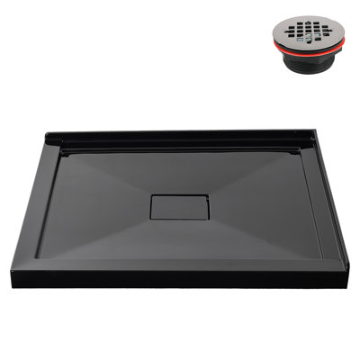 42 in. x 34 in. Corner Acrylic Shower Base in Glossy Black With Center Drain, Drain Included