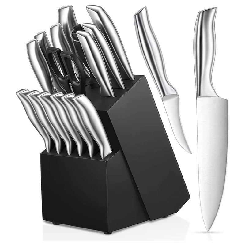 16 Pieces Chef Knives Set with Wooden Block Holder