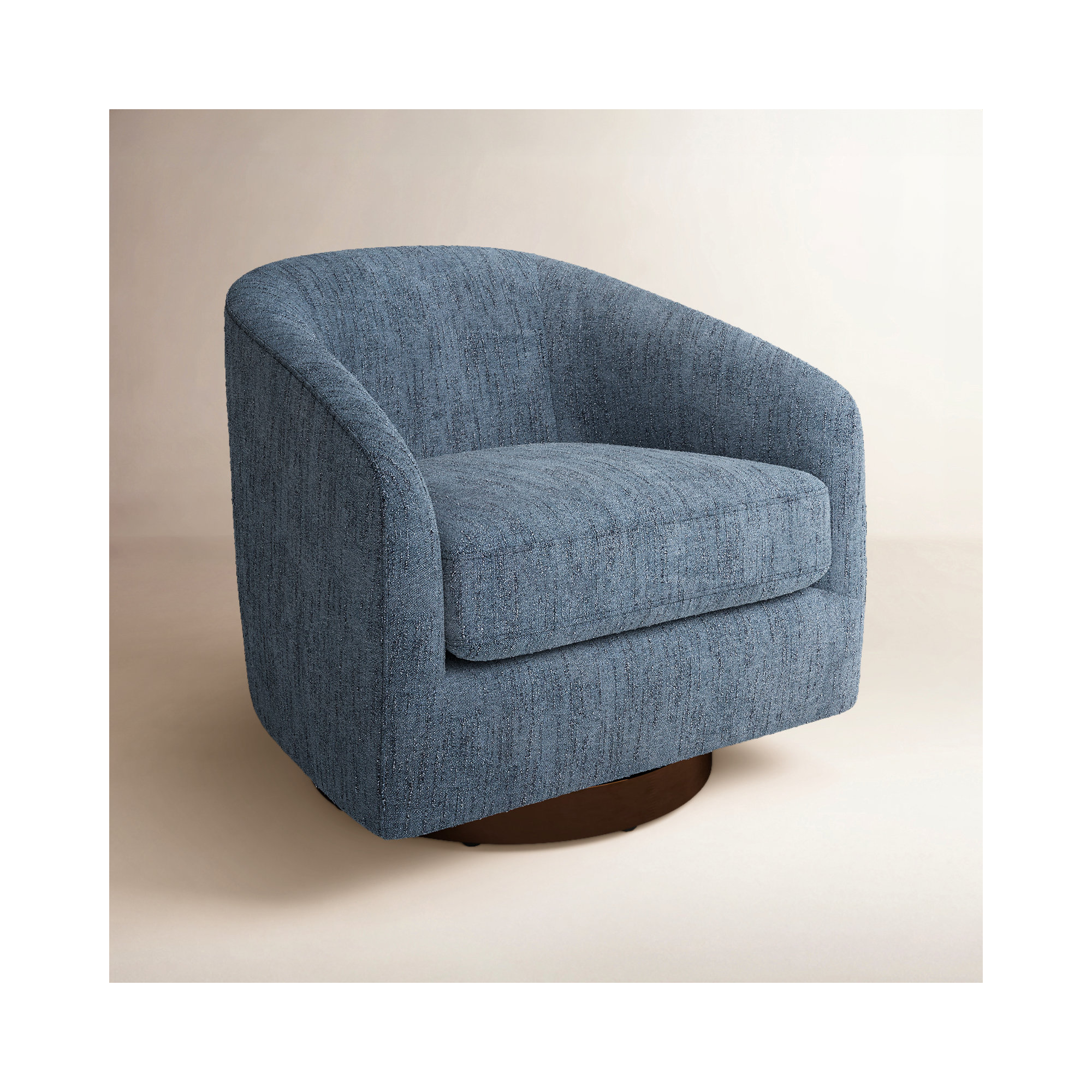 Bennett Upholstered Swivel Barrel Chair, Mellow Steel Blue Boucle