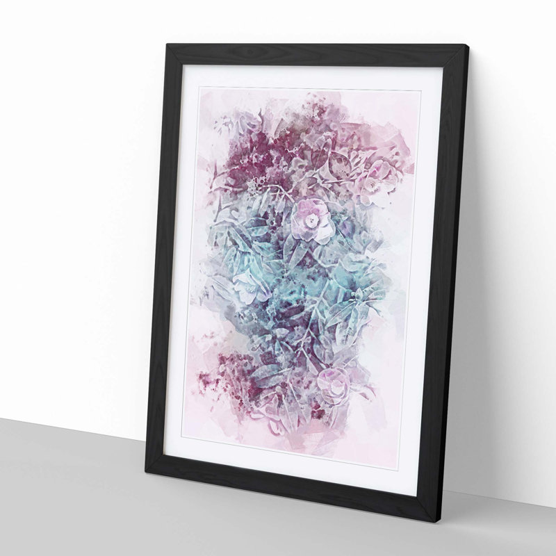 Pretty Flowers Abstract Art - Framed Print, 60cm H x 40cm W x 2cm D, Black