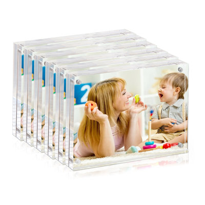 4x6 Inch Acrylic Picture Frames, Double Sided Magnetic Clear Picture Frames, Freestanding Acrylic Frameless Desktop Photo Frames 4x6 for Home/Office Tabletop Display
