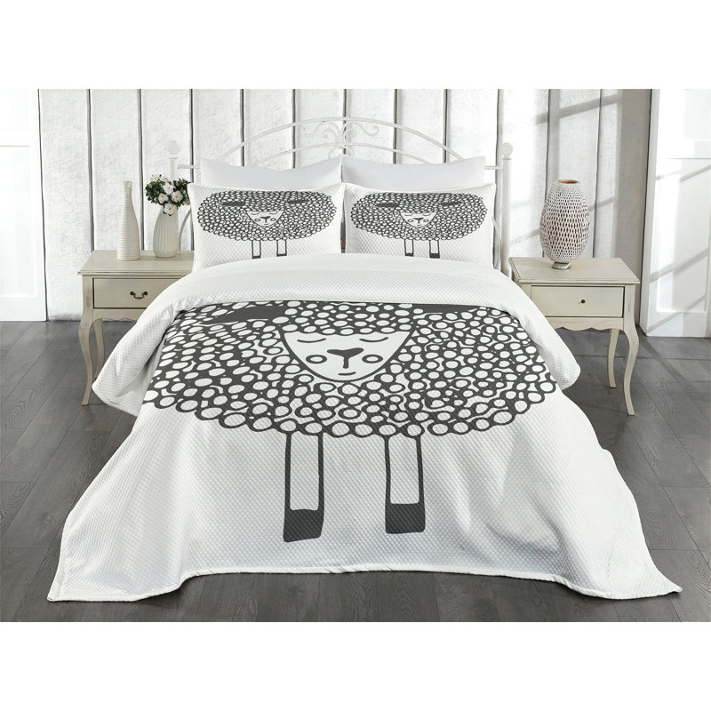 Advit Black/White Microfiber Bedspread Set, 220 x 264 cm Bedspread - 2 Shams