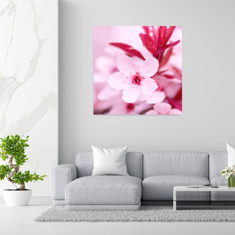 Art floral contemporain rose, H 48 po x l 48 po