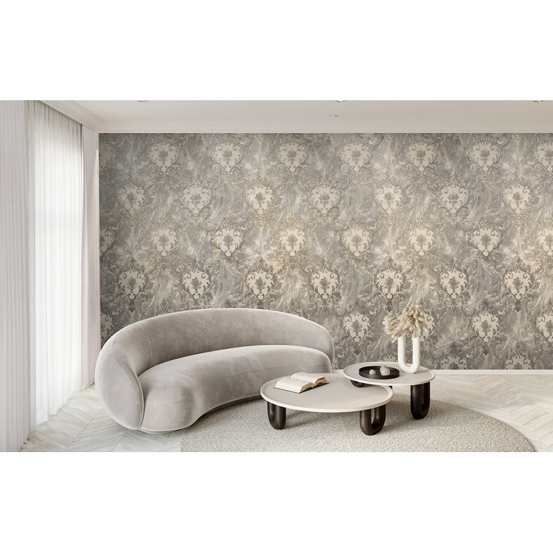 Zara 10.05m x 53cm Textured Glitter Wallpaper Roll, Grey