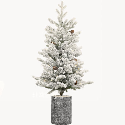 4.5ft Flocked Christmas Tree with Pot Base, 150 Warm White LED Lights and 720 Tips