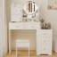 Meuble-lavabo à DEL avec miroir et table - éclairage 3 couleurs, blanc, rangement spacieux, lumières blanches de luxe pour la chambre à coucher, 5 tiroirs et plus, tablettes réglables,