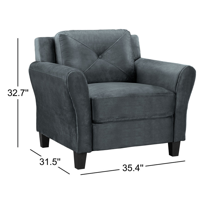 Fauteuil Ibiza 35,4" de large en microfibre, accoudoirs roulés et dossier rembourré, Microfibre gris foncé