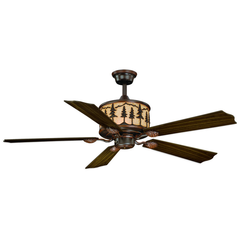 Ventilateur de plafond rustique d'intérieur en bronze bruni à fixation sur tige 56 po avec pales réversibles en bois de rose foncé et noyer foncé, boîtier de moteur à DEL à intensité variable et télécommande inclus, 3 vitesses Jennings