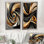 Vortex géométrique doré et noir I - art mural abstrait sur toile, abstrait moderne 2 pièces