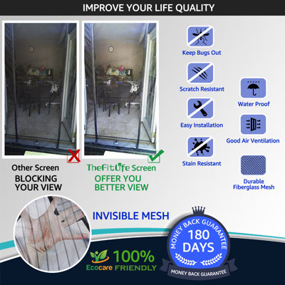 Thefitlife Double Door Magnetic Screen - Mesh Curtain With Full Frame Hook & Loop Powerful Magnets, Snap Shut Automatically For Patio, Sliding, Large Door (62"x81" Fits Doors Up To 60''x80'' Max)
