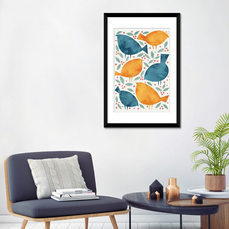 « oiseaux »-impression sur toile tendue, H 24 po x l 16 po x P 1 po, Papier d'art encadré noir, Blanc