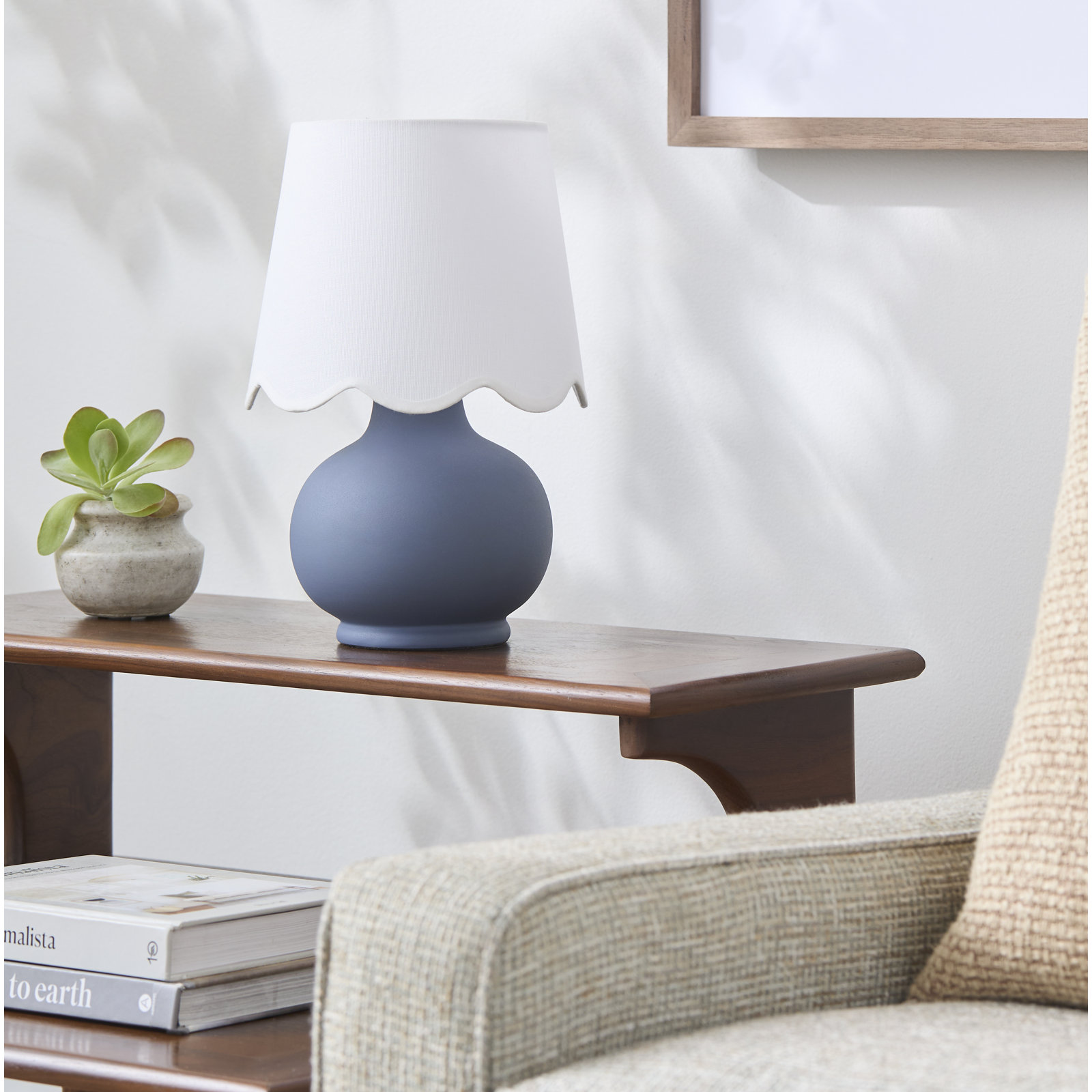 Momsen Scallop Ceramic Table Lamp, 13"H x 8"W x 8"D, White, Blue