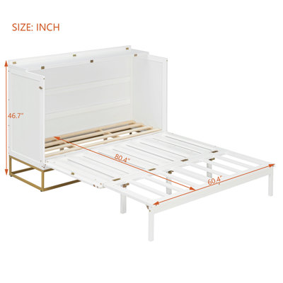 Grand lit escamotable Murphy avec portes en bois, faux tiroirs, pieds en métal