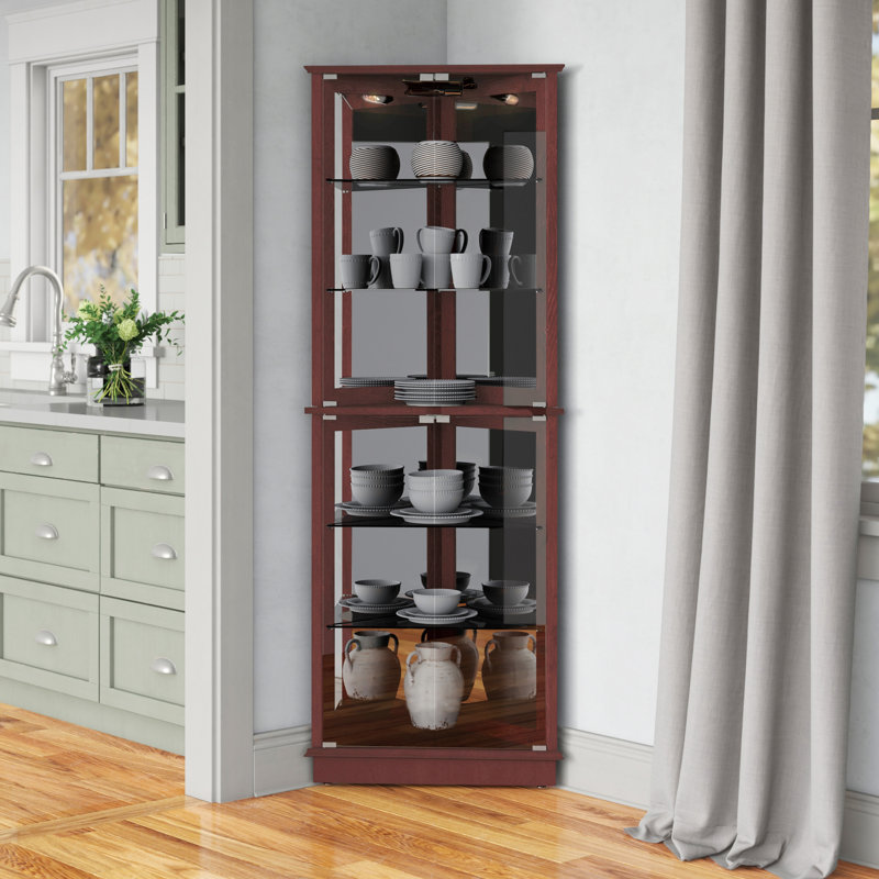 Armoire vitrée de coin lumineuse Olivian, Noyer