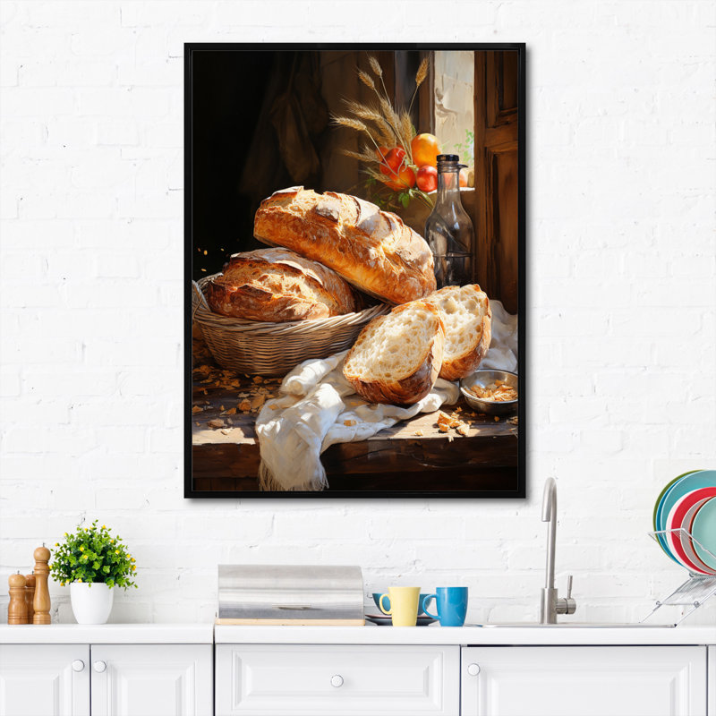 Cenote Food Breads A Rustic II - Breakfast Wall Art, 32" H x 24" W x 1" D, Black Floater Framed
