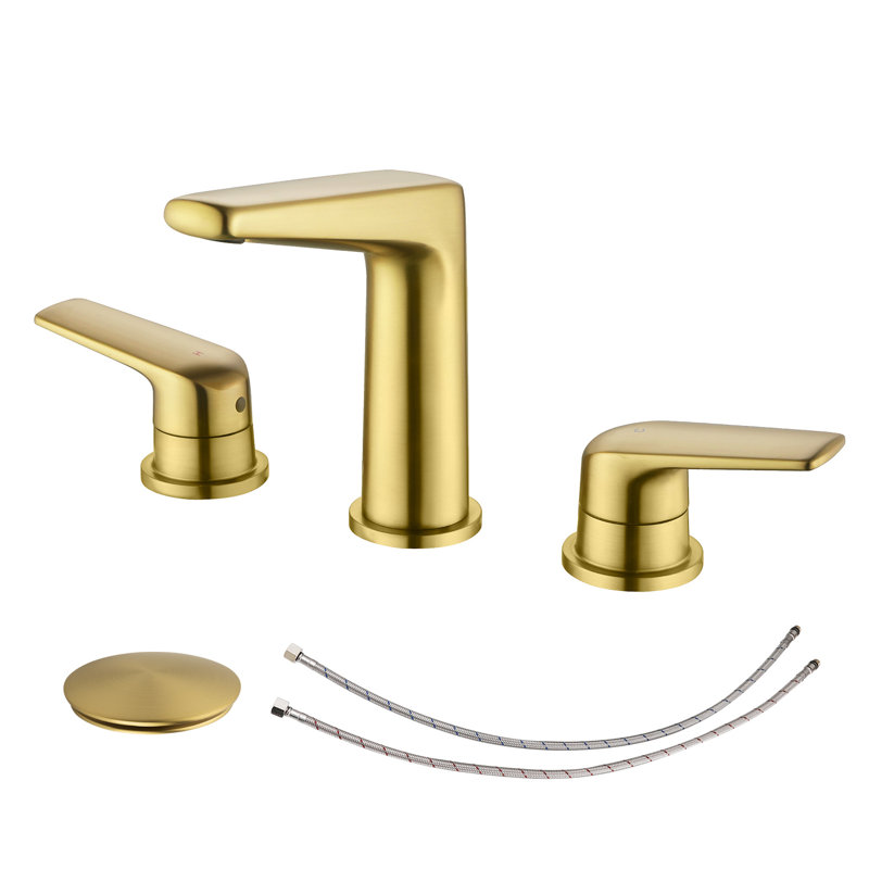 Topcraft Dual-Handle Wide-Spout Bathroom Faucet With Pop-Up Drain, Brushed Gold
