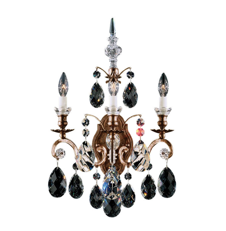 Renaissance 3 - Light Candle Wall Light, Heirloom Bronze, Handcut Clear