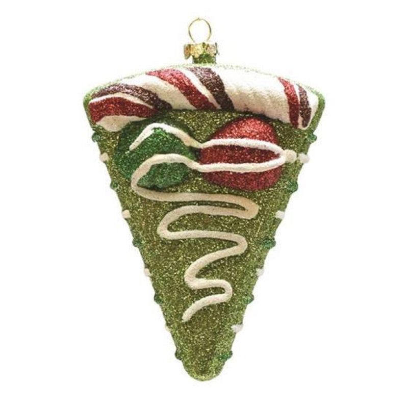 Ornement en forme de tranche de gâteau d'anniversaire 5 "vert et blanc scintillant incassable