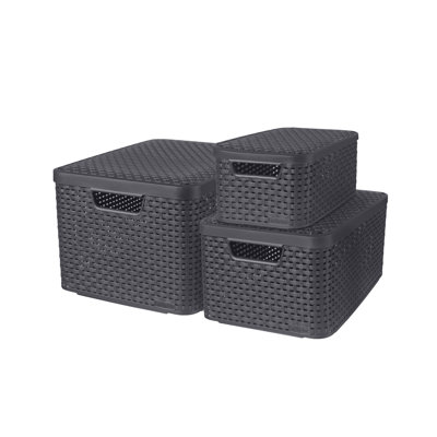 Set Of 3 Style Boxes With Lids Anthracite