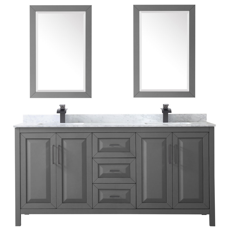 Daria 72'' W Double Vanity, Polished Chrome, Dark Gray, White Cultured Marble
