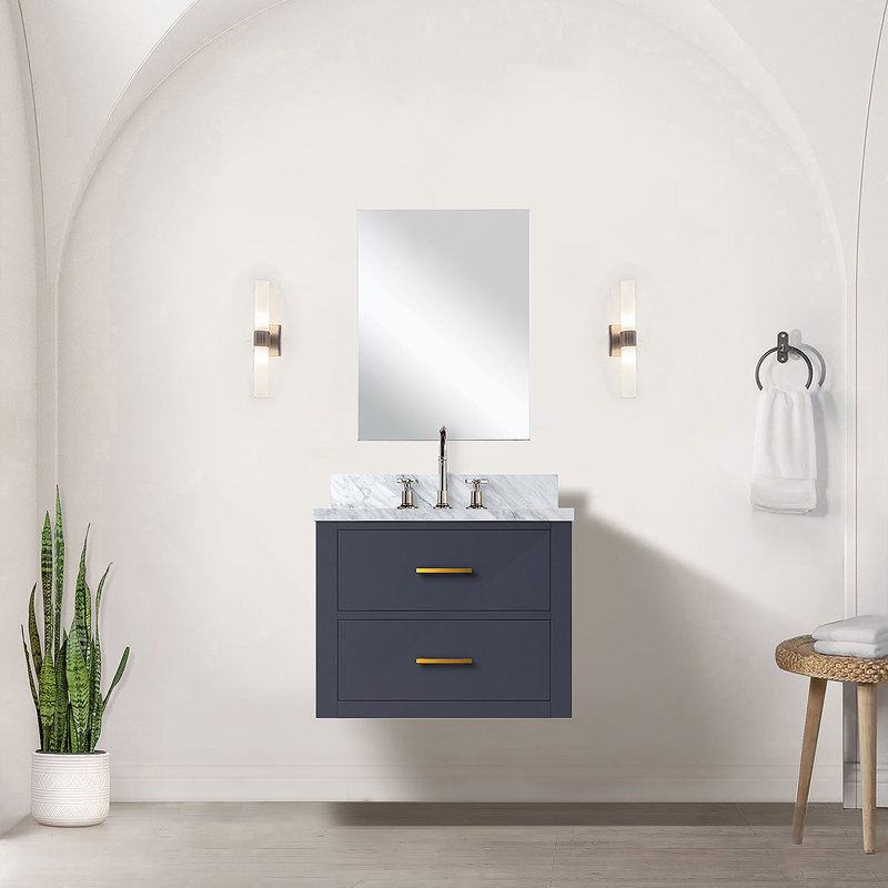 Meuble-lavabo simple 24 po X P 18 po D, comptoir en acrylique, 18 po Ensemble miroir et robinet, Bleu
