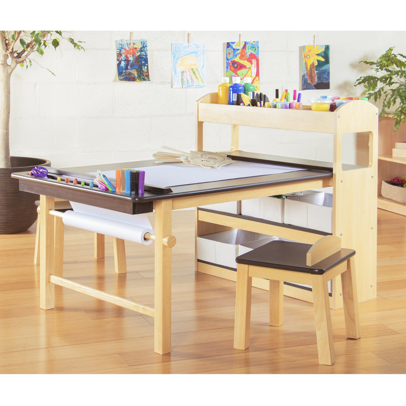 Kids' Wooden Art Center with Storage and Stools