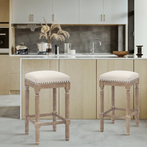 Kitchen Counter Pub-Height Barstool 26Inch Seat Height, Taupe Set Of 2,TAN