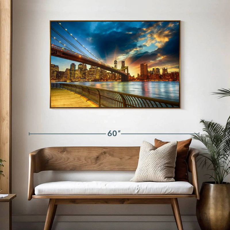 Spectaculaire coucher de soleil à Manhattan, 46" X 31", Cadre flottant doré