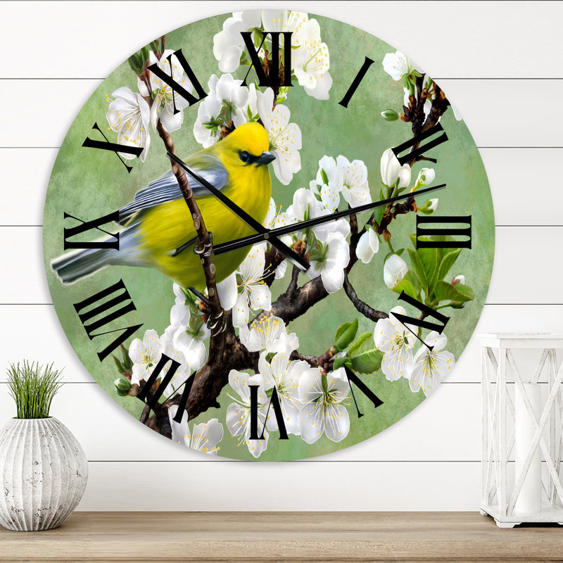 Oiseau sur une branche de cerisier - Horloge murale traditionnelle, Moyen