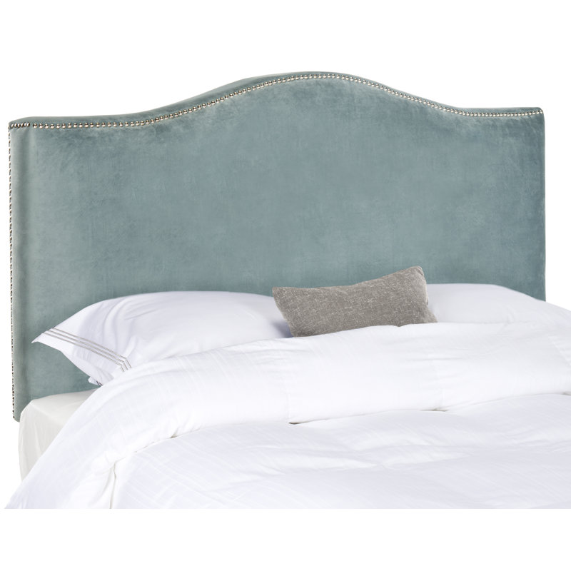 Laken Upholstered Headboard, King, Silver, Wedgewood Blue Velvet