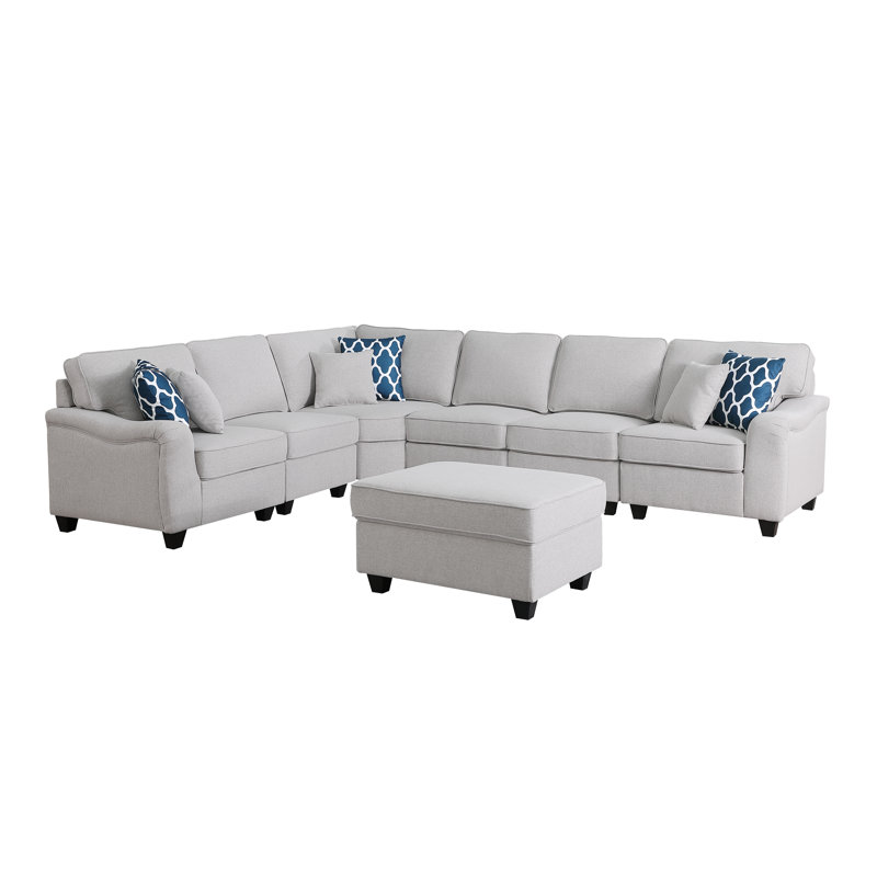 Beulah Upholstered L-Shaped Sectional Reversible, Light Gray Linen