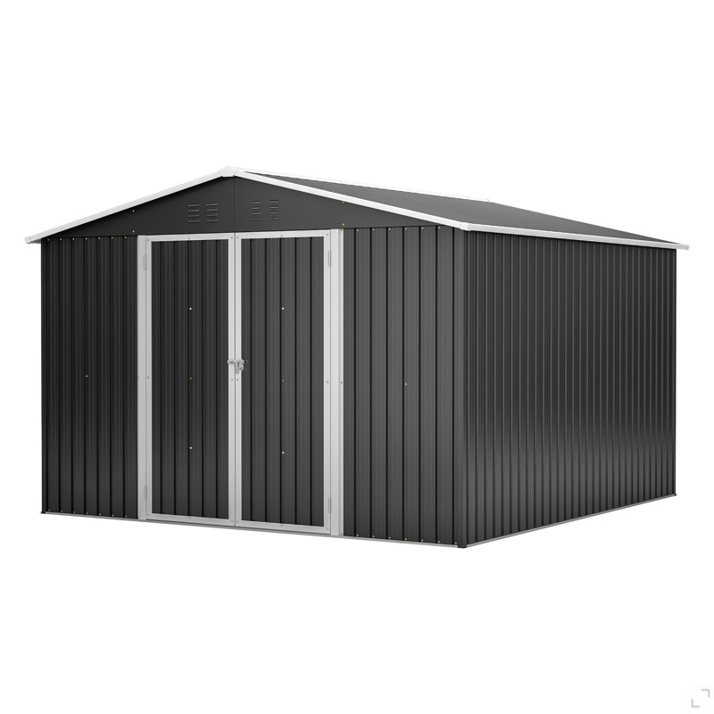 Grande remise extérieure en métal 10 pi x 10 pi - Cadre robuste et portes doubles verrouillables, remise utilitaire toutes saisons pour la cour, la pelouse, les outils et l'équipement de patio