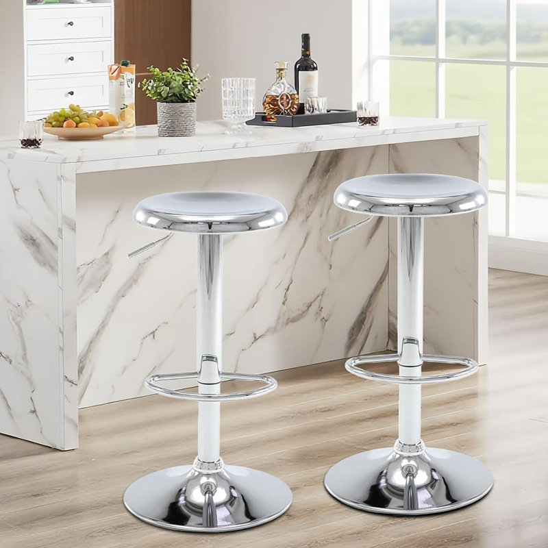 Tabouret de bar rotatif à hauteur réglable Modern, tabouret de bar en métal sans dossier, argent