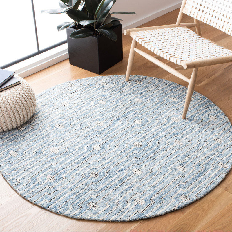 Engleside Hand Tufted Wool/Cotton Chevron Rug in Light Blue/Ivory, Round 5'