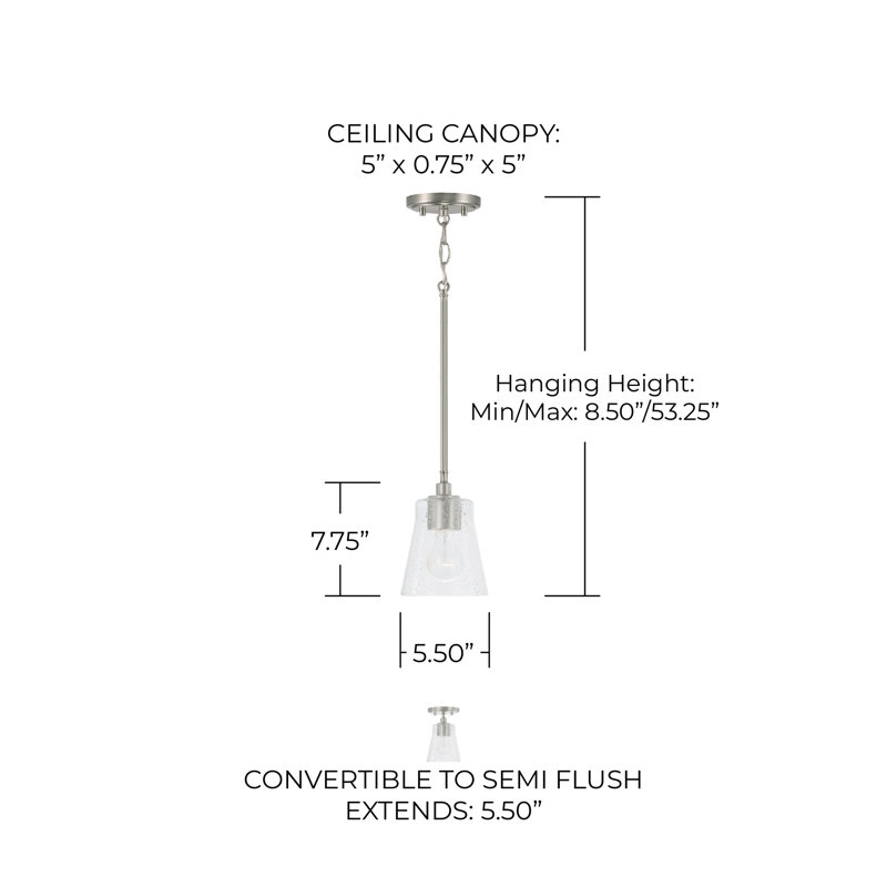1 - Light Single Pendant, Brushed Nickel