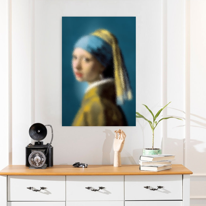 Fille avec perle - Portrait contemporain imprimé vitrail, H 24 po x l 16 po