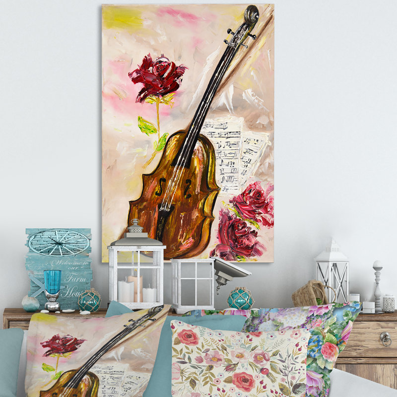 Violon et roses - sur, H 36 po x l 24 po x P 1 po, Toile tendue